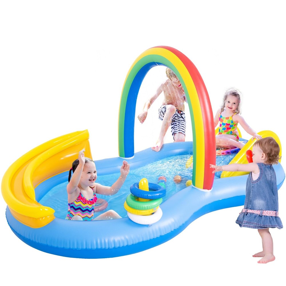 Inflatable Swimming Pool with Water Slide, Inflatable Play Center with Spray …