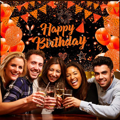 Orange Birthday Banner Decorations Large Orange Black Happy Birthday Banner Deco