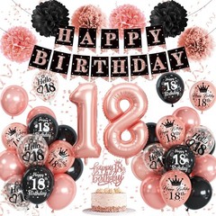 18th Birthday Decorations for Girls, Rose Gold Black Confetti Latex Balloons …