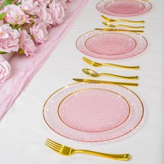 72Pcs Pink Plastic Plates, Pink Disposable Plates With Gold Rim, Hammered Par…