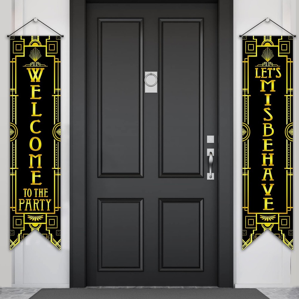 Roaring 20s Party Decorations New Year Porch Signs Black and Gold Banner 1920s