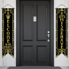 Roaring 20s Party Decorations New Year Porch Signs Black and Gold Banner 1920s