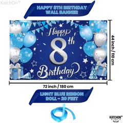 XtraLarge Silver and Blue Happy 8th Birthday Banner – 72×44 Inch | 8th Backdrop