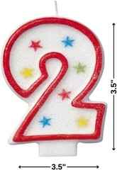 Vibrant Multicolor Number «2» Glitter Wax Birthday Candle – 7.75″ 3.5″, White