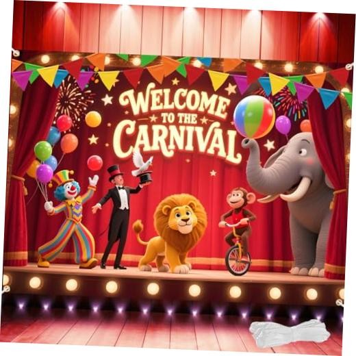 Welcome to the Carnival Banner – Large 82×60 Inch with 7x5FT Carnival Backdrop
