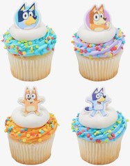 Bluey So Much Fun Rings, 24 Cupcake Decorations Featuring Bluey, Bingo, Bandi…