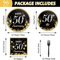 Durable Paper Tableware Set for 50th Anniversary – 96 Pieces for Celebrations