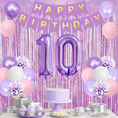 Purple Pink 10Th Birthday Decorations for Girls, Double Digits Birthday Party Su
