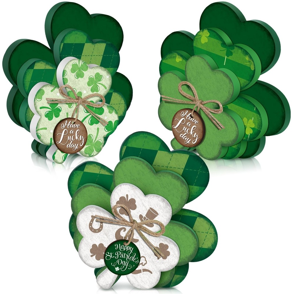 Yulejo 3 Pcs St. Patrick’s Day Shamrock Table Decorations Shamrock Tiered Tra…