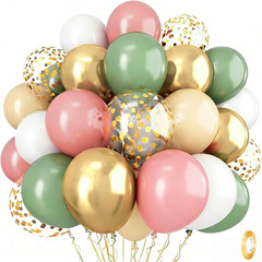 Sage Green and Dusty Pink Balloons, Retro Pink Muted Green White Gold Baby in Bl