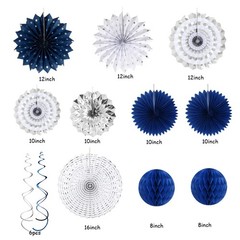 Navy-Blue Silver Party-Decorations Graduation Banner-Streamers – 18pcs Kits C…