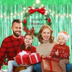 2 Pack Green Metallic Tinsel Curtains 3.28×6.56′ Shimmering Party Backdrop Do…