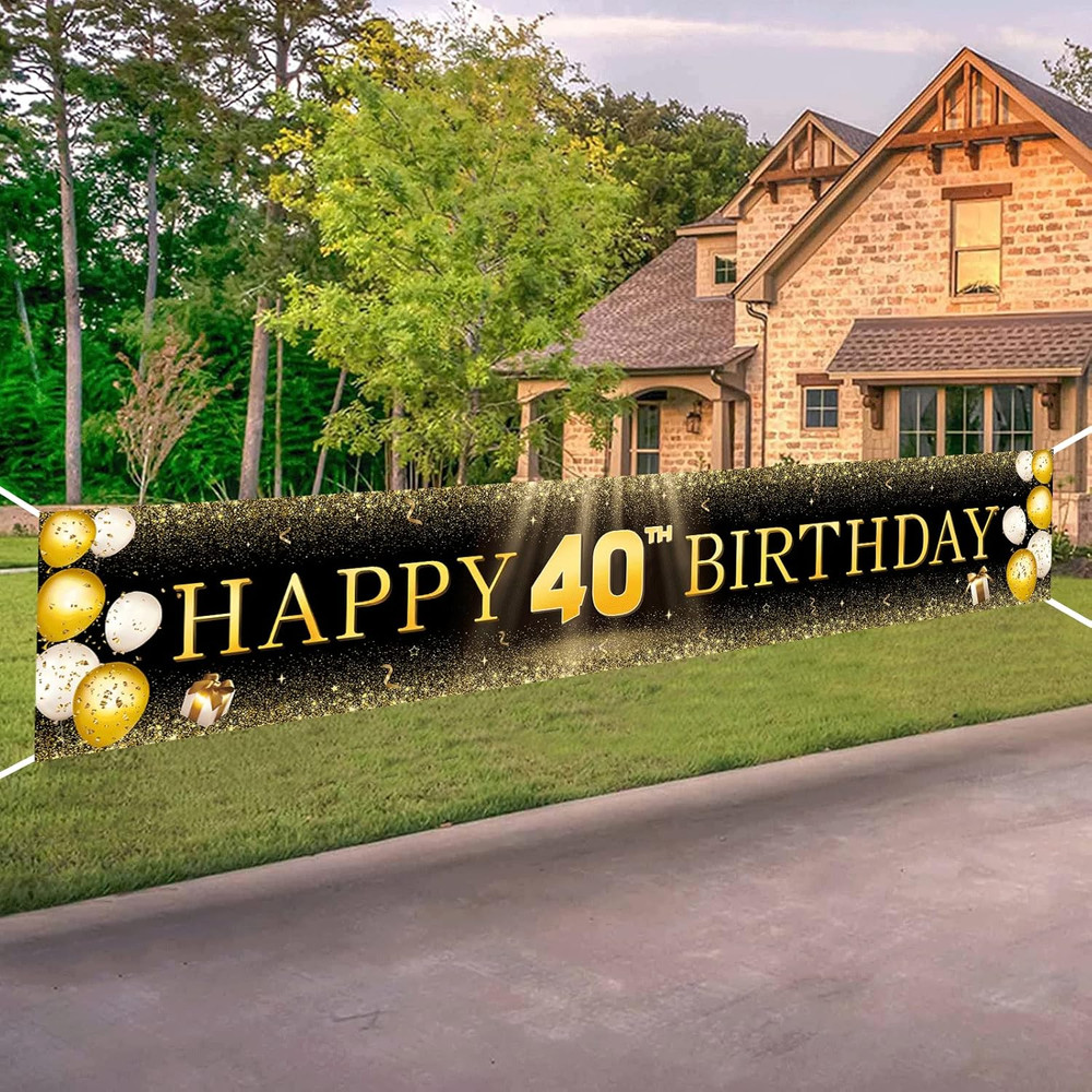 Black & Gold 40Th Birthday Banner Decorations – Extra Large 118″X20″ Reusable Ya