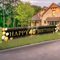 Black & Gold 40Th Birthday Banner Decorations – Extra Large 118″X20″ Reusable Ya