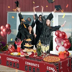 2026 Graduation Party Tablecloth – Maroon Plastic Decor for Celebration Banner