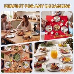 Homikit 6 Pack Stainless Steel Plates, 8 Inch Metal Kids 8 Inch, Silver
