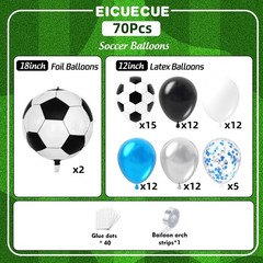 Soccer Balloons Set – 70Pcs 12 inch Black White Blue Silver Balloons with 18i…