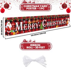 Large Merry Christmas Banner Outdoor Xmas 120 inches by 20 inches, Multicolor