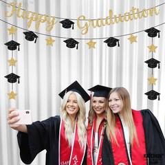 Graduation Banner Black Gold Glitter 10 Feet Pre Assembled No DIY Graduation …