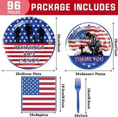 Patrotic Remember Memorial Day Disposable Tableware Set (Plates, Napkins, Forks)
