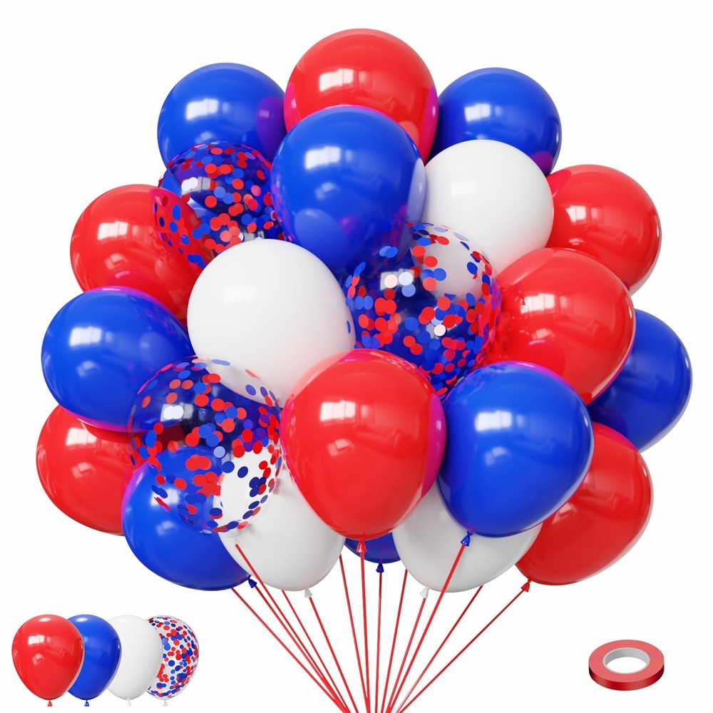 Red White and Blue Balloons,50Pcs Red and Blue Latex Balloons for 4th Of July…
