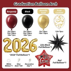 133pcs Maroon Graduation Balloon Arch Kit 2026 with Metallic Gold Confetti Bu…