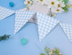Blue Gingham Flag Banner – Baby Shower Party Decorations,Gingham Pennant