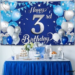 Blue and Silver 3rd Birthday Banner – Xtralarge, 72×44 Inch | Blue 3rd Birthday