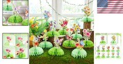 Green Flower Honeycomb Table Centerpieces for Party Decorations 12pcs