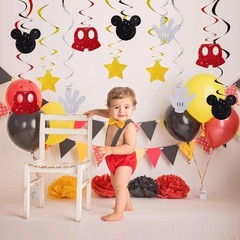 16 Pcs Mouse Hanging Swirl Decorations, Pre-Strung Mouse Birthday Party Decor…