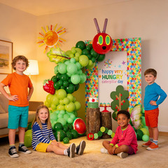 Green Caterpillar Balloon Garland Kit, Green Balloons with Fruit Butterfly Leaf