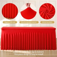 Suppromo 6ft Red Spandex Table Cloths for Rectangle Tables Wrinkle Free Red Tabl