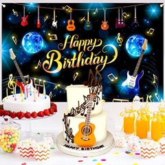 Music Note Guitar Happy Birthday Banner, Musical Note Rock and Roll Party