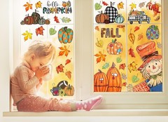 Fall Window Clings Decorations for Glass Watercolor Pumpkin Colorful