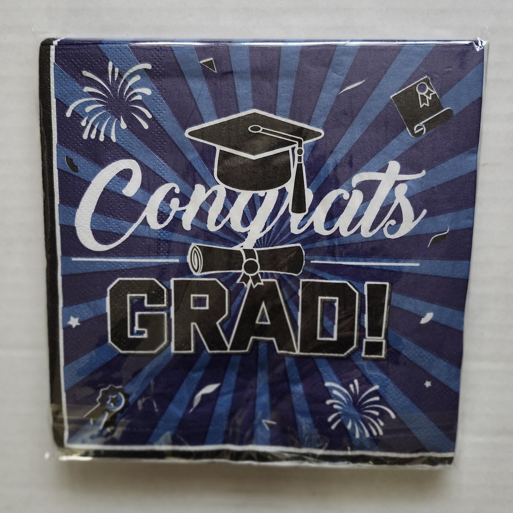 FREE 25 Congrats GRAD Blue Graduation 2026 any year Luncheon Dinner Napkins NIP
