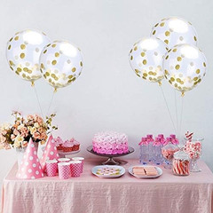 White HAPPY BIRTHDAY Banner with 5 pcs Gold Confetti Balloons
