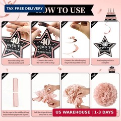 40th Birthday Decorations Kit for Women, Rose Gold Happy 40th Birthday Banner, A