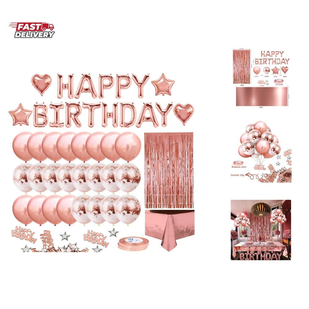 Rose Gold Birthday Party Decoration, Happy Birthday Banner, Rose Gold Fringe …