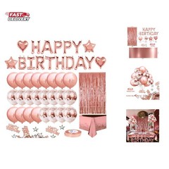 Rose Gold Birthday Party Decoration, Happy Birthday Banner, Rose Gold Fringe …
