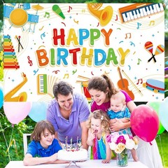 Music Note Banner Decorations for Kids – Happy Birthday Musical Instrument Th…