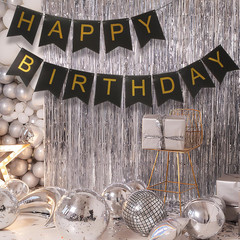 Black and Gold Striped Banner with Triangular Flag Set | Birthday Party Decorati