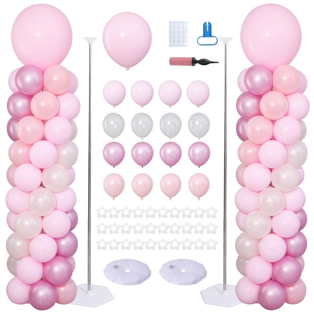 Pink and White Balloon Column Stand Kit of 2 with Balloons