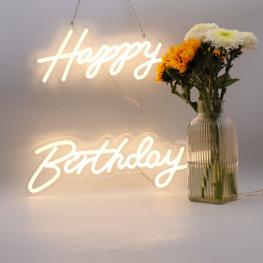 CALCA Happy Birthday Warm White Integrative Neon Sign – 18X7.05 in + 13.3X 6.2in