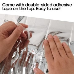 2 PCS Fringe Curtains Backdrops Foil Door Streamers Silver Party Decor