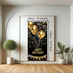Happy Birthday Door Banner Decorations – Black and Gold Birthday Door Cover