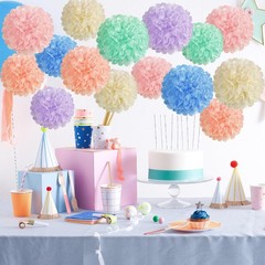 15PCS Pastel Paper Tissue Pom Poms Decoration Macaron Rainbow Candy Ice Cream…