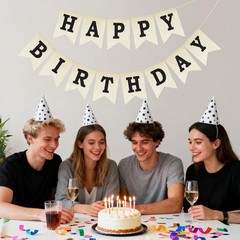 Happy Birthday Banner Black Burlap Sign Party Decoration Bunting for Women Men