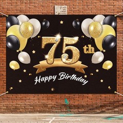 PAKBOOM Happy 75th Birthday Banner Backdrop – 75 Party BLACK GOLD