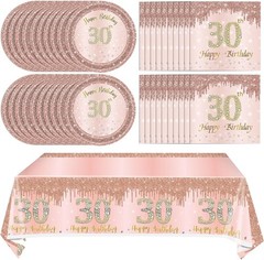 Chic 41-Piece Rose Gold 30th Birthday Party Tableware Set – Disposable Elegance