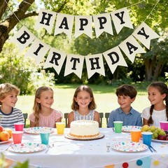 Happy Birthday Banner Black Burlap Sign Party Decoration Bunting for Women Men